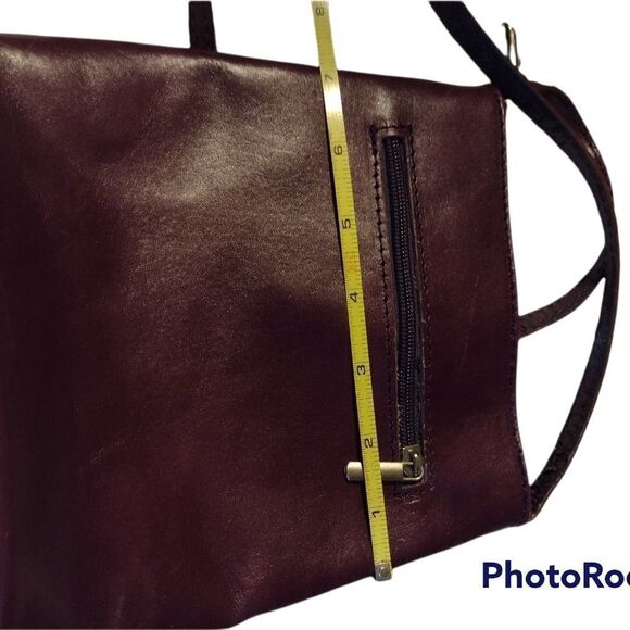 VERA Pelle Italian Leather Handbag Crossbody Burgundy Adjustable Strap - Picture 3 of 11